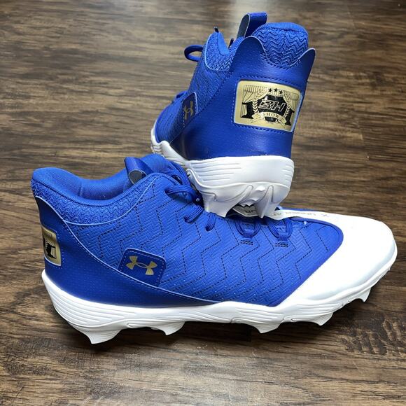 Under Armour Men's Harper 9 Mid RM Baseball/Softball Cleats Size 15 Blue/White - Picture 1 of 7